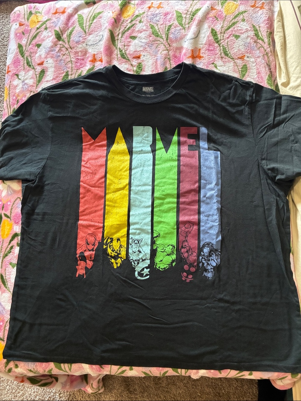 5x Marvel Black Short-Sleeve Tee with Rainbow Logo Panels
